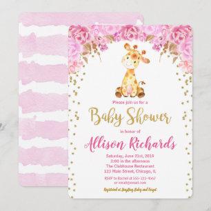 Invitation Or de rose de fille d'invitation de baby shower de
