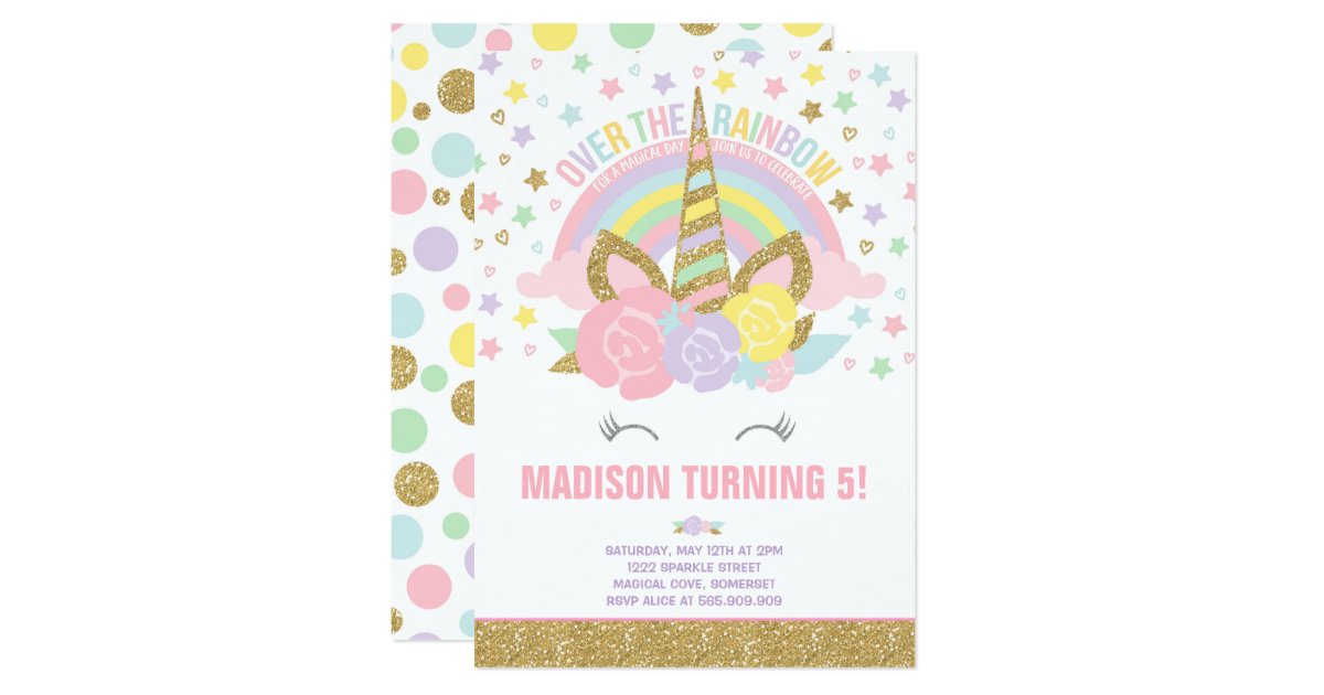 Invitation Or De Rose D Invitation D Anniversaire De Licorne