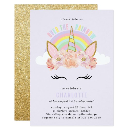 Invitation Or De Rose D Invitation D Anniversaire De Licorne Zazzle Ca