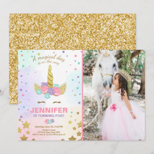Invitation Or de rose d'invitation d'anniversaire de licorne