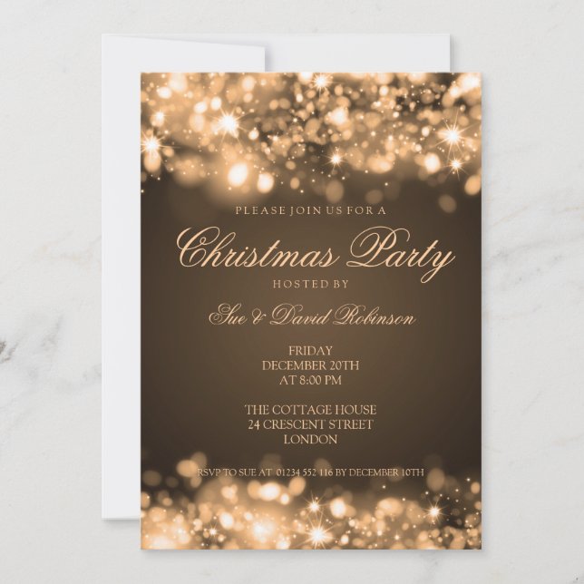 Invitation Or de scintillement de lumières de fête de Noël (Devant)
