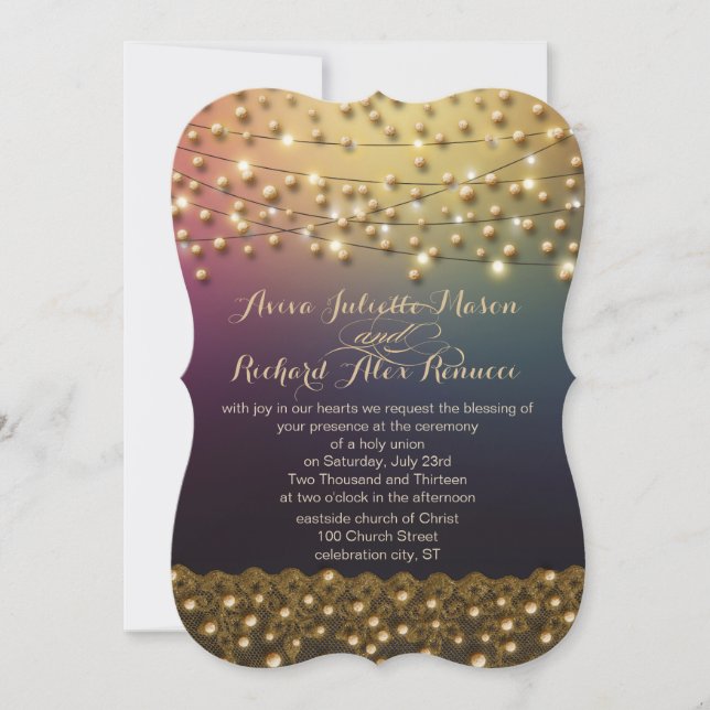 Invitation Or dentelle violet sous les étoiles Mariage invite (Devant)