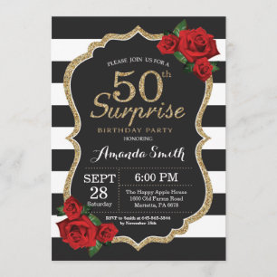 Invitation Or d'invitation d'anniversaire de rose rouge de