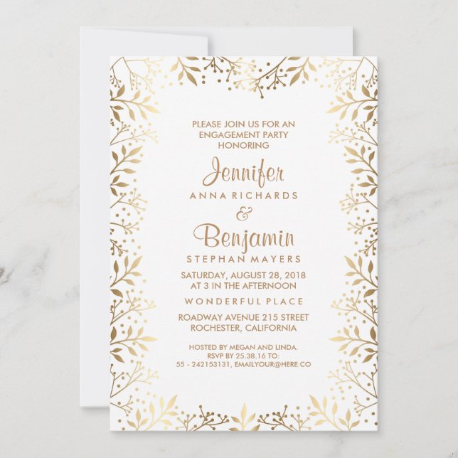 Invitation Or du souffle du bébé et partie de fiançailles (Devant)