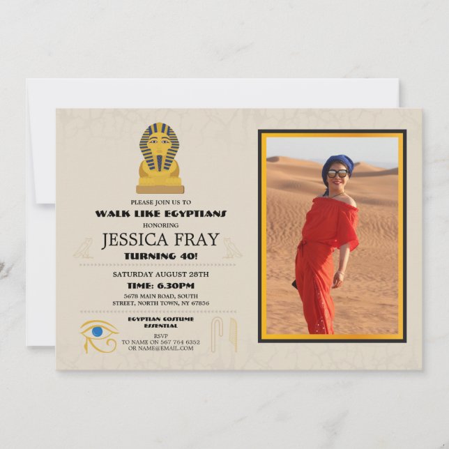 Invitation Or égyptien de l'Egypte de photo de fête (Devant)