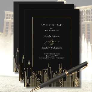 Invitation Or Élégant Black Las Vegas Save the Date Horizon