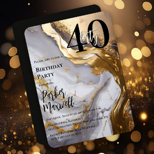 Invitation Or élégant   Marbre blanc Moderne 40 Anniversaire