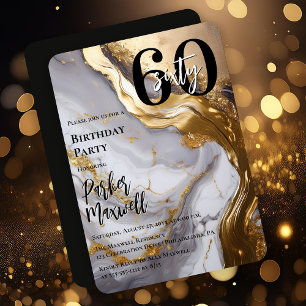 Invitation Or élégant Marbre blanc Moderne 60 Anniversaire