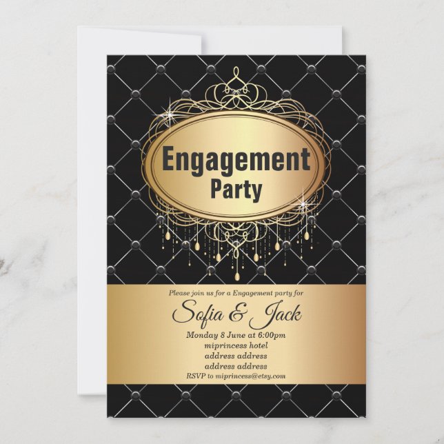Invitation or, élégant, parties scintillant, Partie d'engagem (Devant)