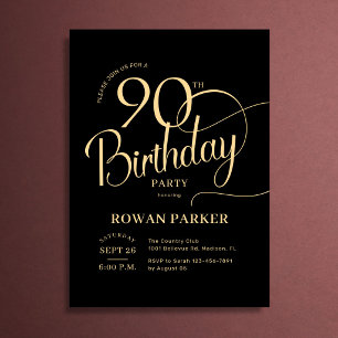 Invitation Or élégant pour les 90 ans - Écriture élégante
