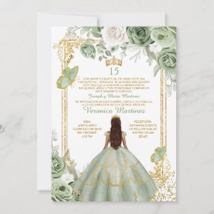Invitation Or espagnol 15 Años Sage Green Princesse Anniversa