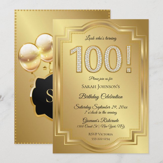 Invitation Or et anniversaire d'anniversaire de diamants (Devant / Derrière)