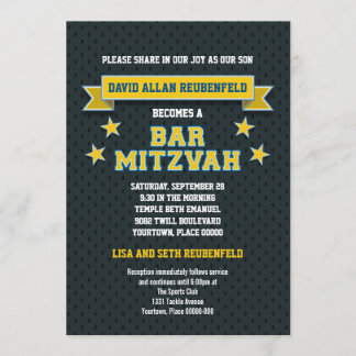 Invitation Or et barre bleue Mitzvah de sergé d'attirail de