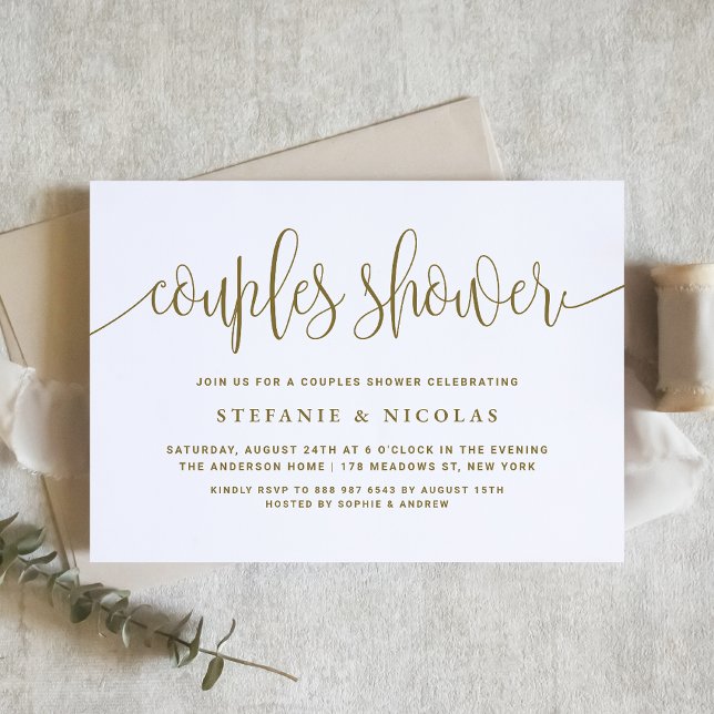 Invitation Or et blanc Jolie Calligraphie Couples Douche (Créateur téléchargé)