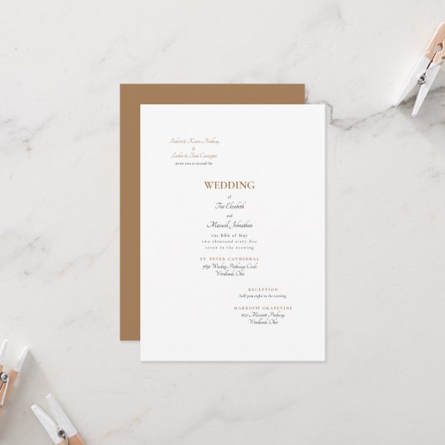 Invitation Or et blanc officiels Mariage des deux parents (Devant/Arrière en situation)