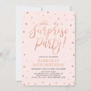 Invitation Or et blanc rose   Surprise Fête d'anniversaire de