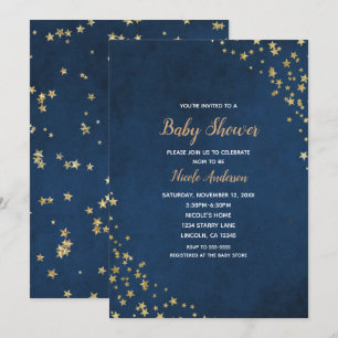 Invitation Or et Bleu Étoiles Scintillantes Ciel Baby Shower