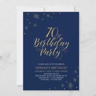 Invitation Or et bleu marine Modern Chic 70th Birthday Part