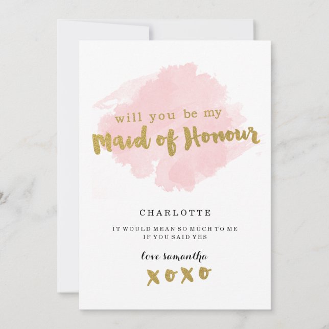 Invitation Or et Blush serez-vous ma domestique d'honneur ? (Devant)