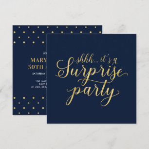 Invitation Or et marine   50e anniversaire du Mariage surpris