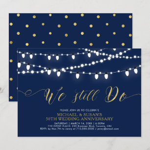 Invitation Or et marine   50e anniversaire Mariage moderne