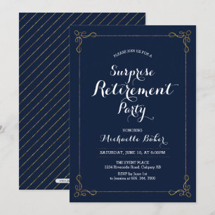 Invitation Or et marine   Élégant Parti de retraite surprise