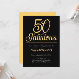 Invitation Or et Noir "50 et Fabuleux" Cinquantième Anniversa