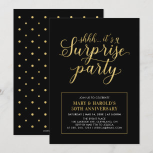Invitation Or et Noir 50e anniversaire de mariage surprise