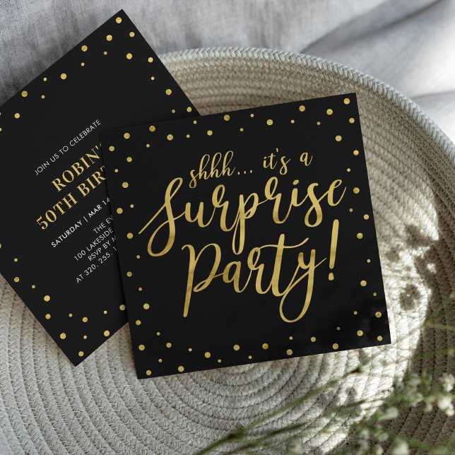 Invitation Or et noir | 50e fête d'anniversaire surprise (Créateur téléchargé)