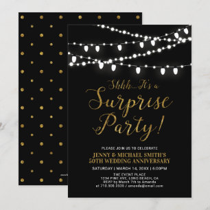 Invitation Or et noir Anniversaire du 50e Mariage surprise