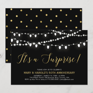 Invitation Or et noir Anniversaire du 50e Mariage surprise