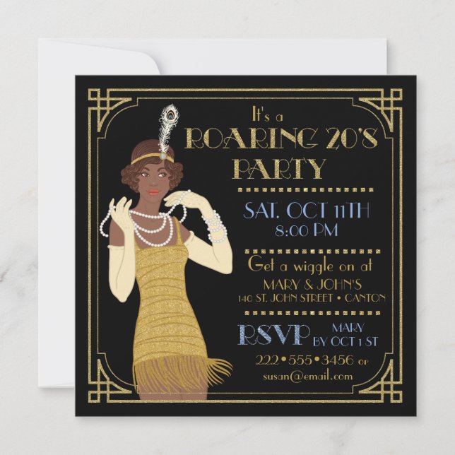 Invitation Or et noir d'aileron d'Afro-américain des années (Devant)