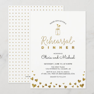 Invitation Or et noir Dîner de répétition des coeurs Invita