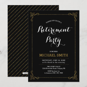 Invitation Or et noir   Elegant Classy Retirement Party