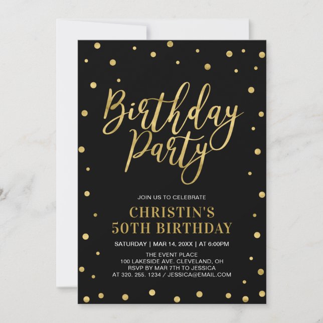 Invitation Or et noir | Fête du 50e anniversaire adulte moder (Devant)