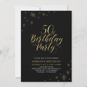 Invitation Or et noir Modern Chic 50th Birthday Party