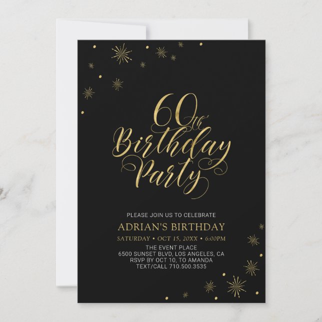 Invitation Or et noir | Modern Chic 60th Birthday Party (Devant)