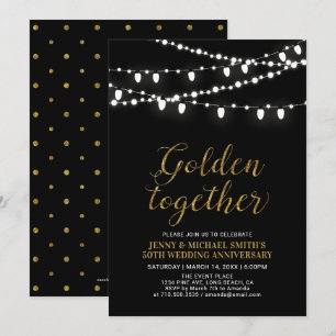 Invitation Or et Noir   Moderne 50e Anniversaire de Mariage