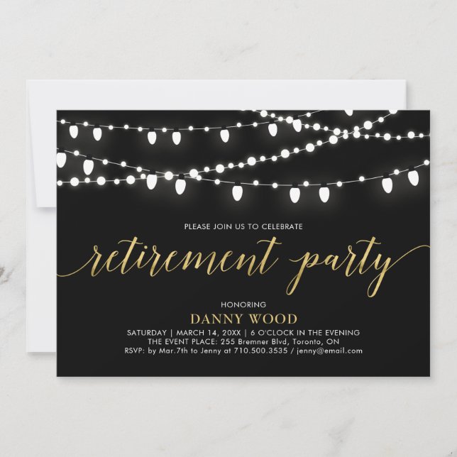 Invitation Or et noir | Parti de retraite moderne chic (Devant)