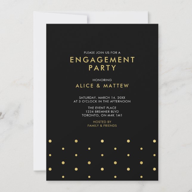 Invitation Or et noir | Parti d'engagement moderne chic (Devant)