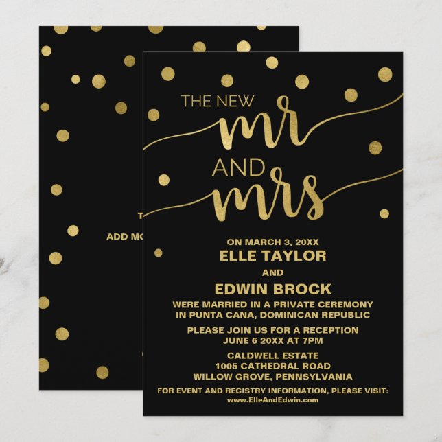 Invitation Or et Noir | Réception de Mariage Intime Glamour (Devant / Derrière)