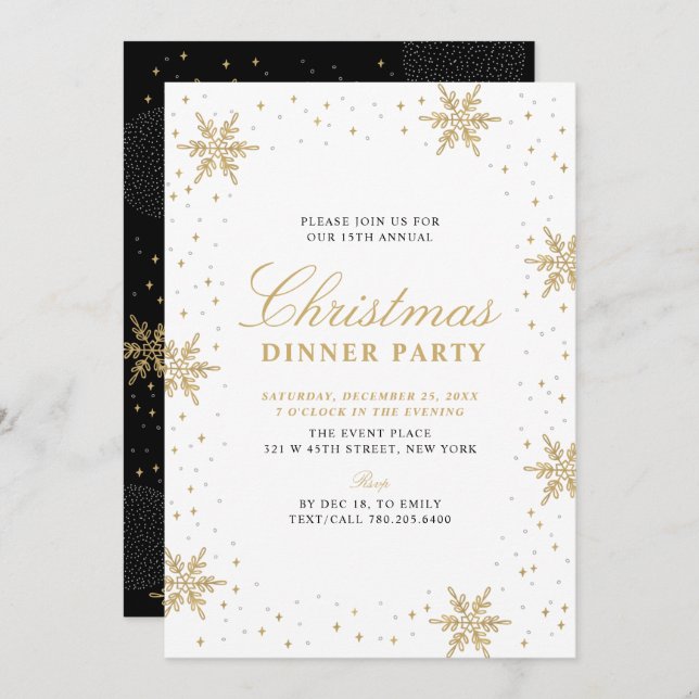 Invitation Or et noir | Soirée de Noël moderne et chic (Devant / Derrière)