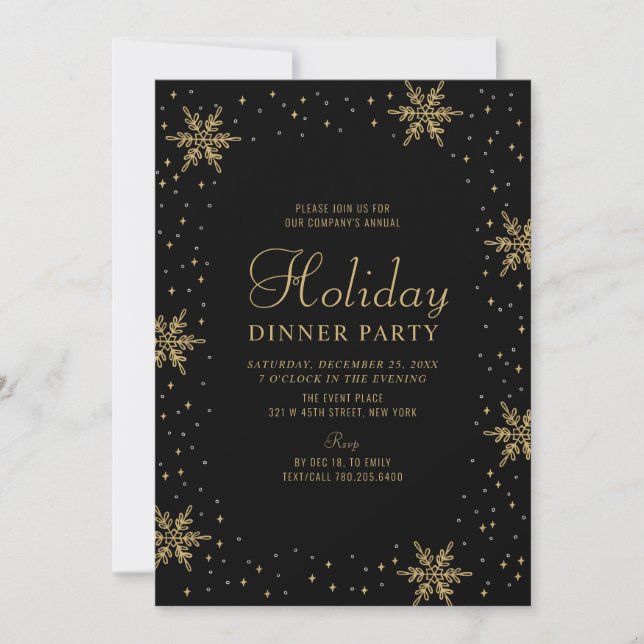 Invitation Or et noir | Soirée de vacances (Devant)
