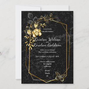 Invitation Or et orchidées noires Fleurs sur fond noir