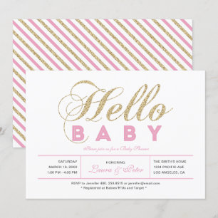 Invitation Or et rose   Fille, Baby shower de typographie mod