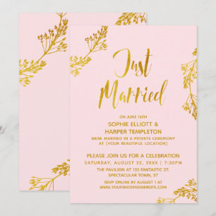 Invitation Or et Rose Mariage Réception de mariage après la c