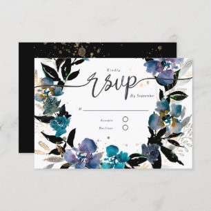 Invitation Or et turquoise, floral dramatique