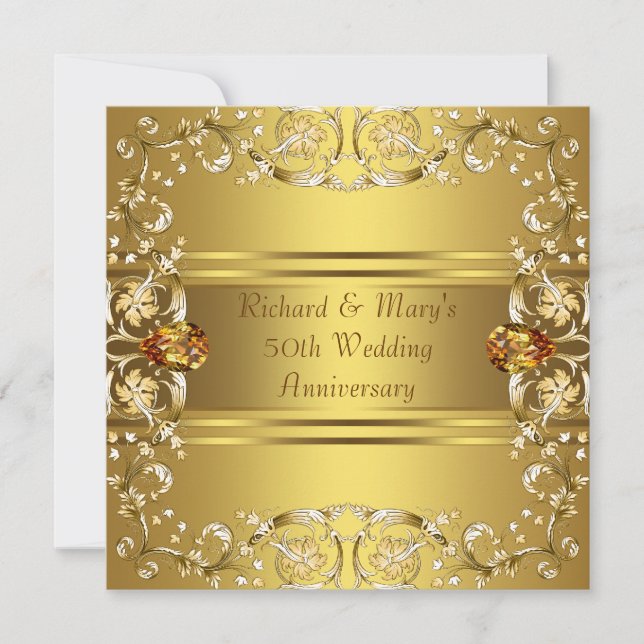 Invitation Or Fleurs victoriennes Or 50e anniversaire (Devant)