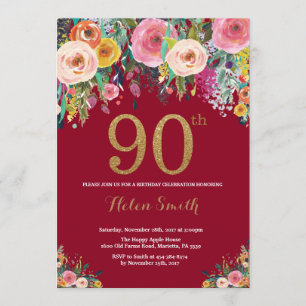 Invitation Or floral d'invitation d'anniversaire de Bourgogne