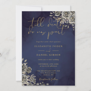 Invitation Or Floral Gothique Et Mariage Bleu De Minuit
